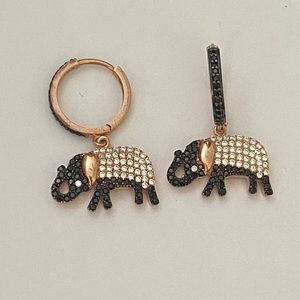 🐘925 Sterling silver elephant cz stones earrings 14K rose gold plated